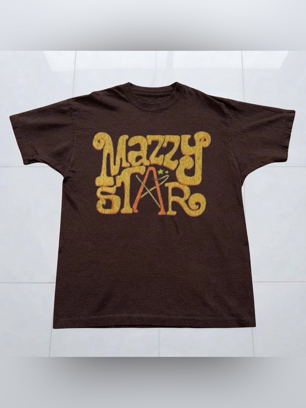 Vintage Brown Tee with Yellow and Orange Mazzy Star Logo